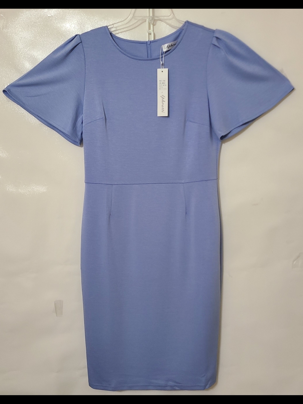 Aphratti Women’s Classic Sheath Blue Dress in Short Flutter‎ Sleeves-Large NEW